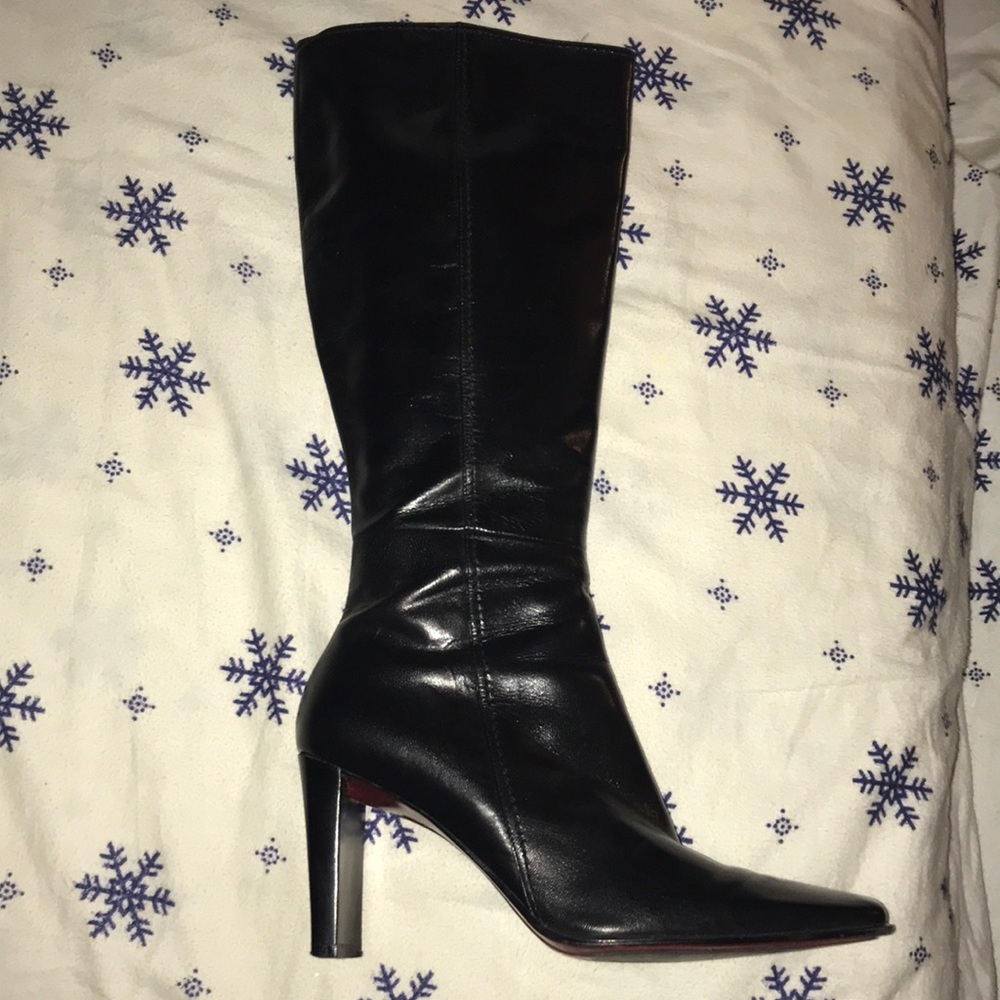 Leather boot high heels